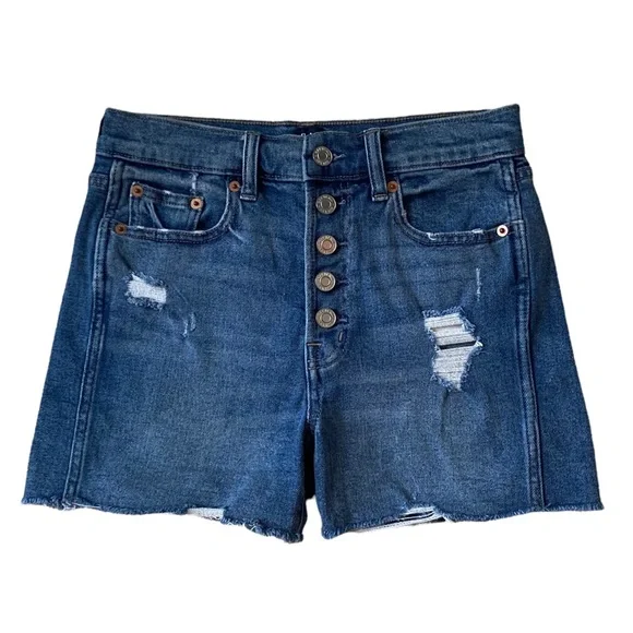 Gap High Rise Exposed Button Fly Distressed Denim Shorts Size 25 - Picture 2 of 4